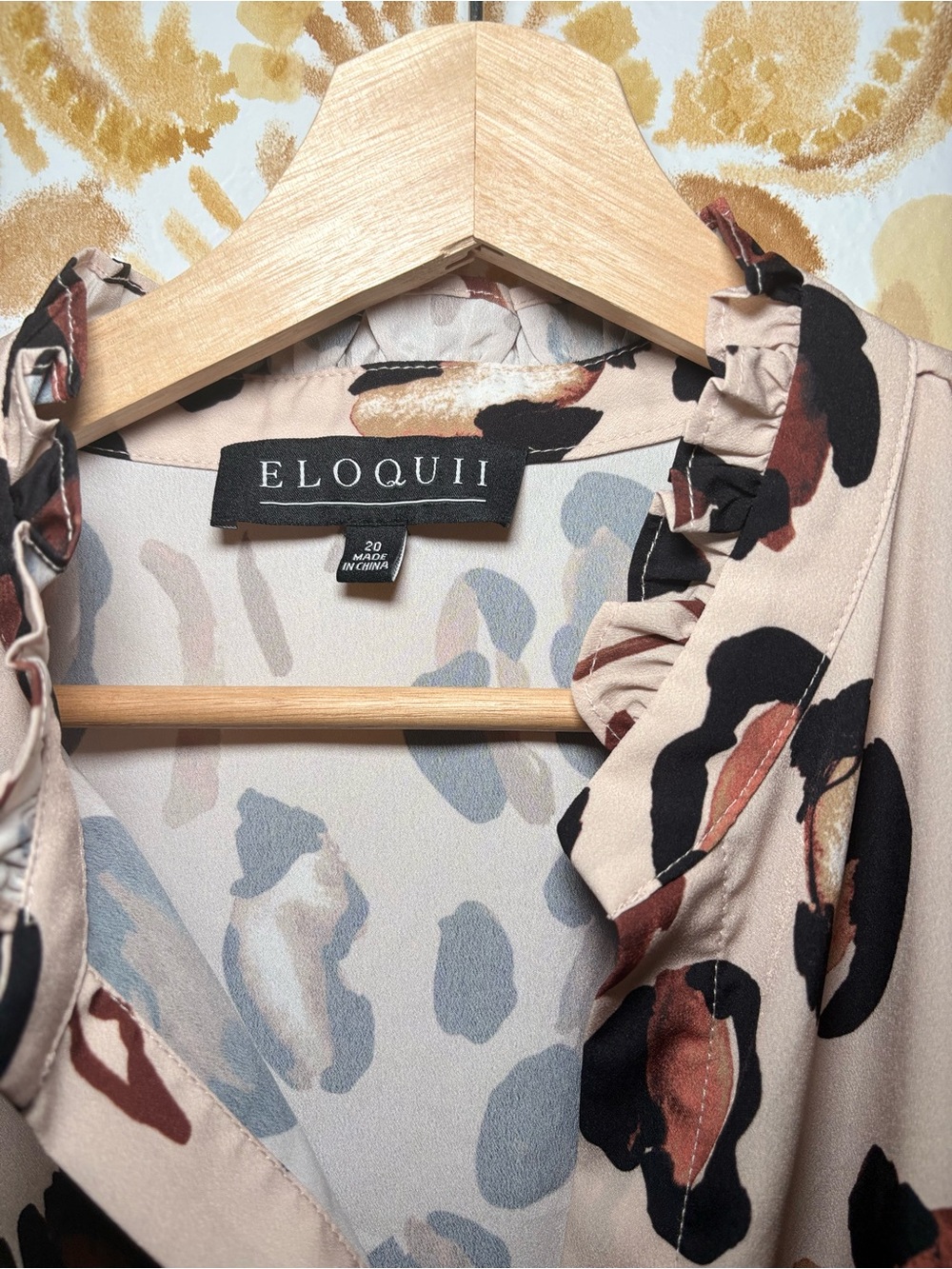 ELOQUII Leopard Print Ruffle Cuff Blouse | Animal Print Button Front Top - Picture 3 of 9